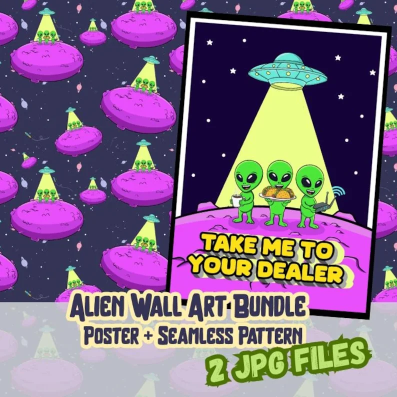 Alien Poster & Seamless Pattern Bundle — affiche et motif extraterrestres