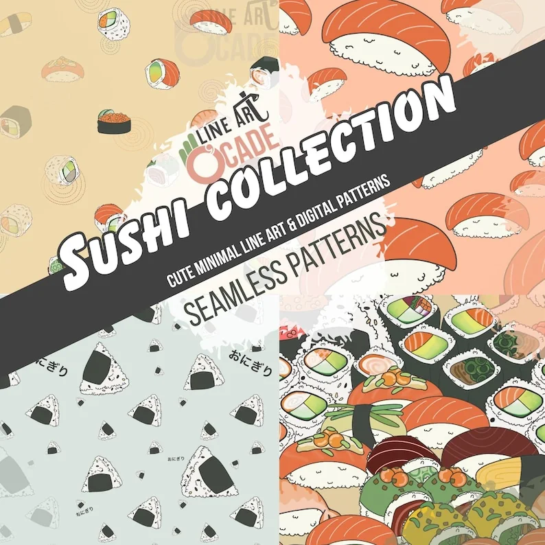 Sushi Collection — motifs sans couture sushis, minimalistes et mignons